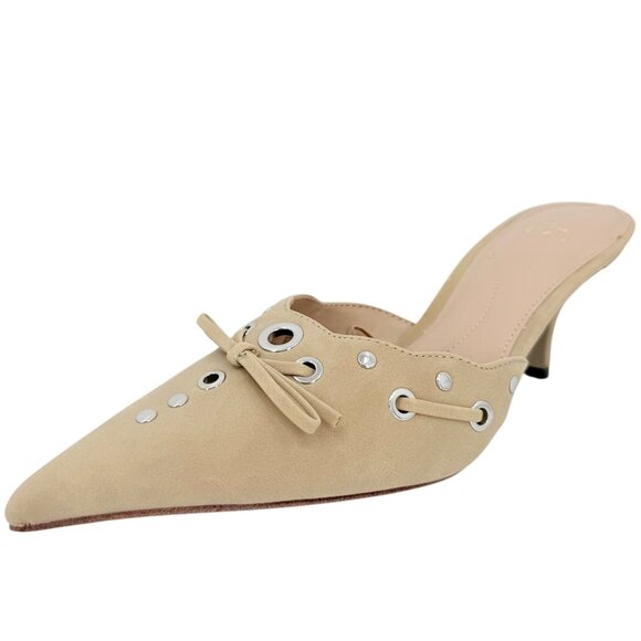 Time and Tru Women's Studded Kitten Heel Tan Mules Shoes Size 10 NWOB - Picture 7 of 12